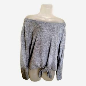 SWEATER, Crop Tie  by Allison Joy Women's Heather GRAY Pullover Size Small